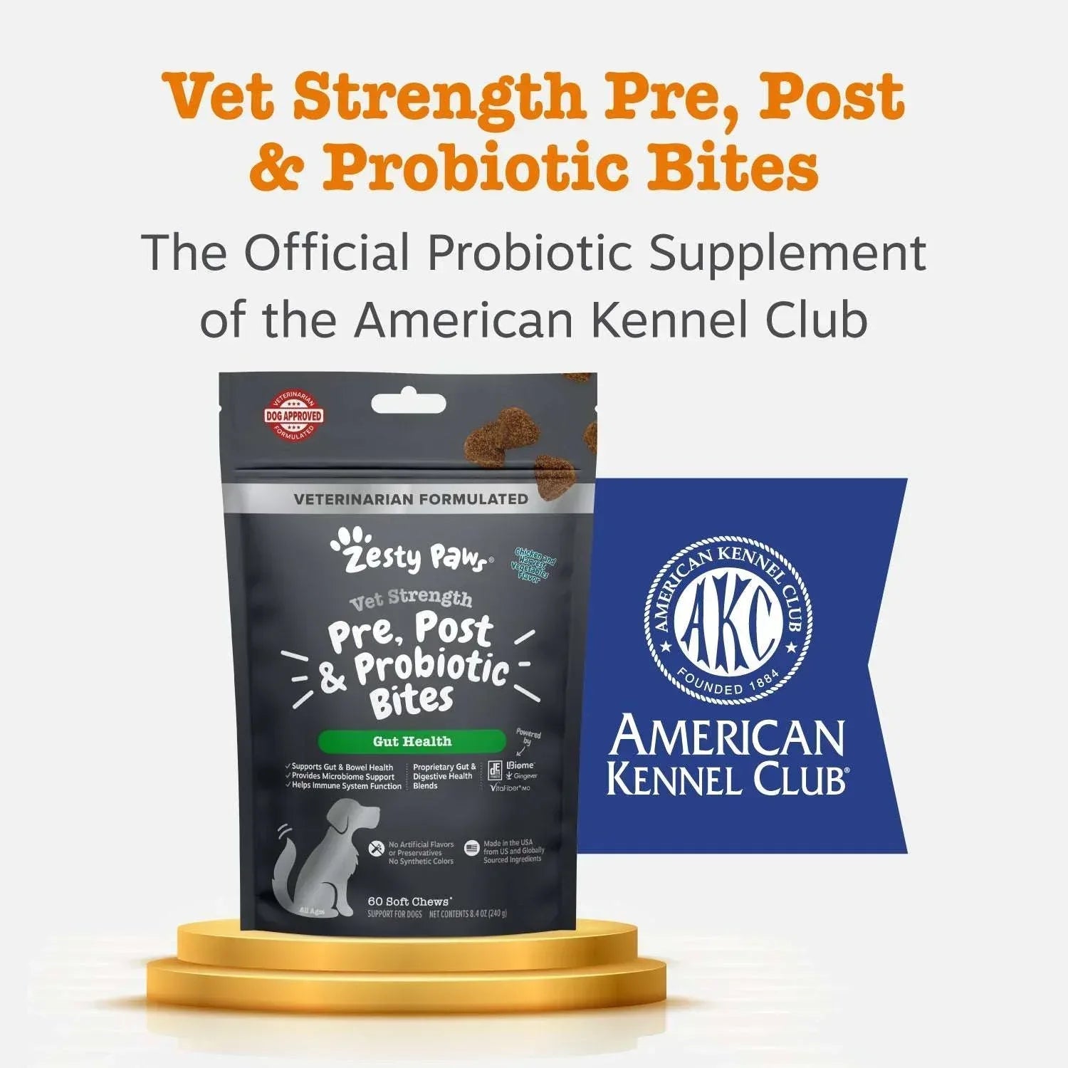 Zesty Paws Vet Strength Pre, Post & Probiotic Bites for Dogs, Dog Supplement for Gut Health, 60 Count
