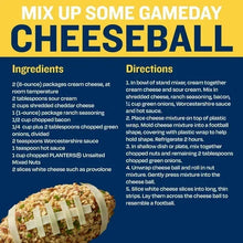 Cheeseball recipe card with ingredients and directions text