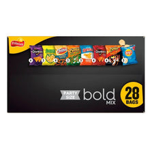Snack chip variety pack box with row of chip packages and bold mix 28 bags
