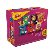 Snack chip variety pack box angled view, purple with 18 bag mix and brand chips