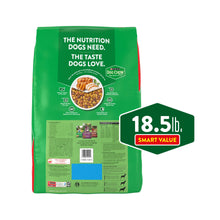Dry dog food bag back panel with 18.5 lb Smart Value label