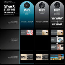 Robot vacuum features comparison infographic with navigation and multi-surface brushroll