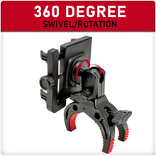 360-degree swivel handlebar phone holder with red grip pads