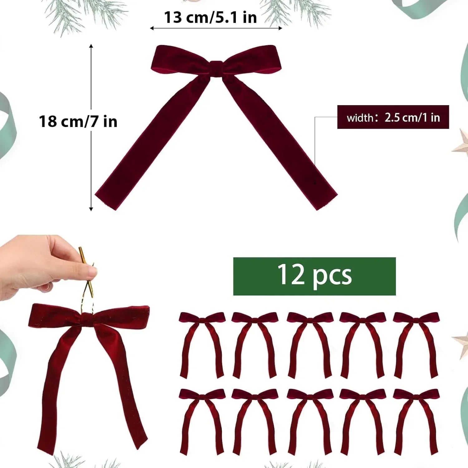 Red Velvet Christmas Bows – Set of 12 Premade Holiday Bows for Wreaths, Christmas Tree, Garland, Gift Wrapping, Indoor & Outdoor Decorations - USA MEGA SHOP