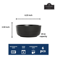 Matte black cereal bowl, 6.25 in, 24 oz; 6 pcs; dishwasher safe