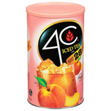 Peach iced tea mix can with 4C logo and peach drink image on front