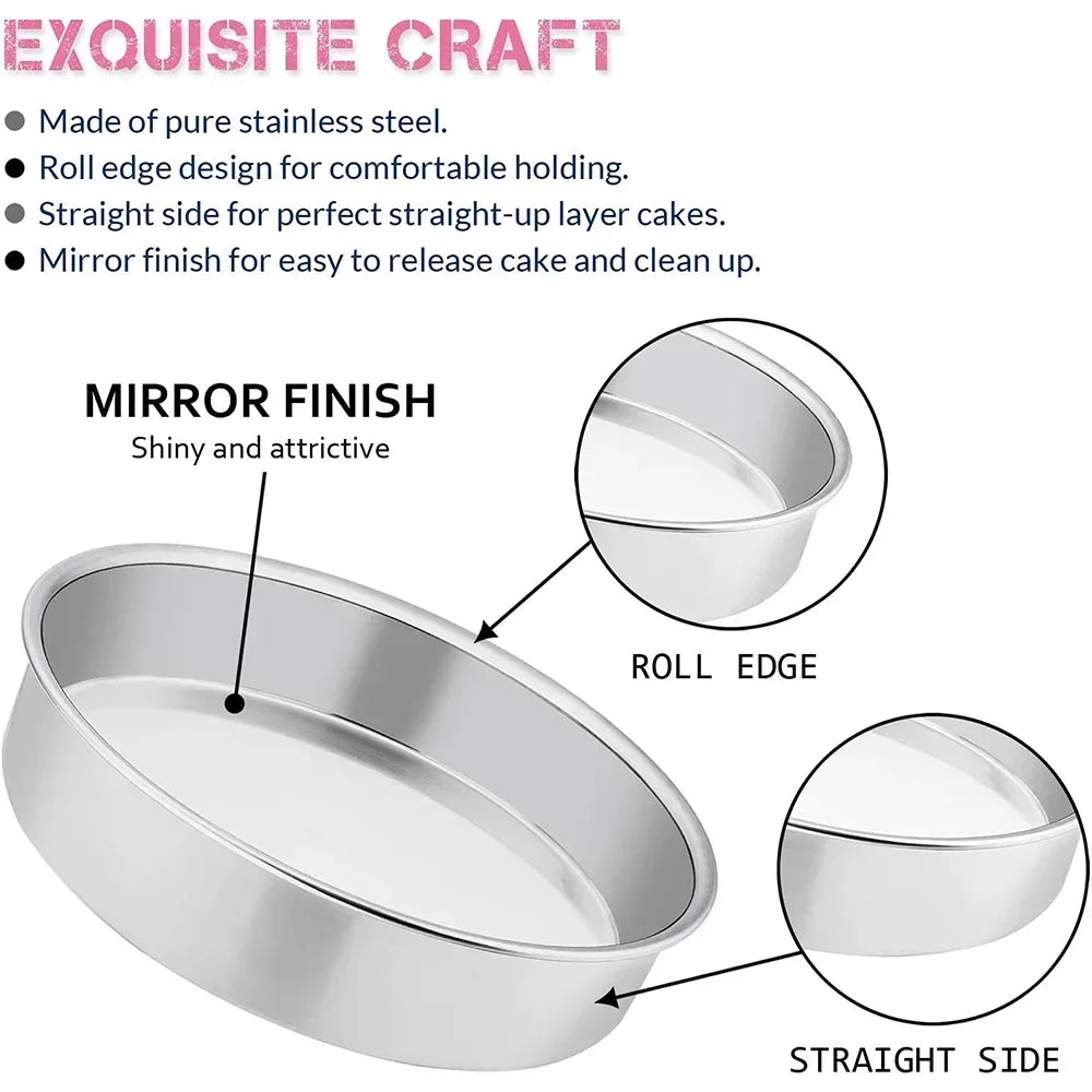 Vesteel Cake Pan, Stainless Steel Round Layer Cake Baking Pans, Non-Toxic & Healthy, Mirror Finish & Dishwasher Safe - USA MEGA SHOP
