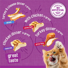 Purina Friskies poultry wet cat food serving pieces graphic with great taste claims