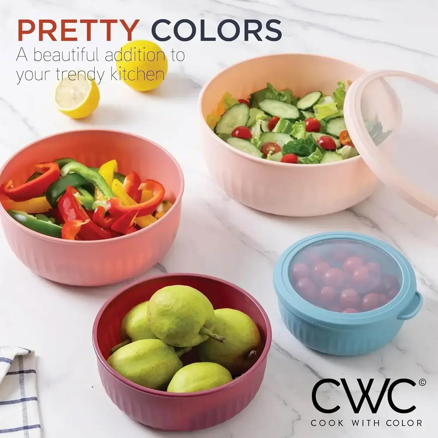 COOK WITH COLOR Meal Prep Containers Wide Mixing Bowls Food Storage Containers with Lid