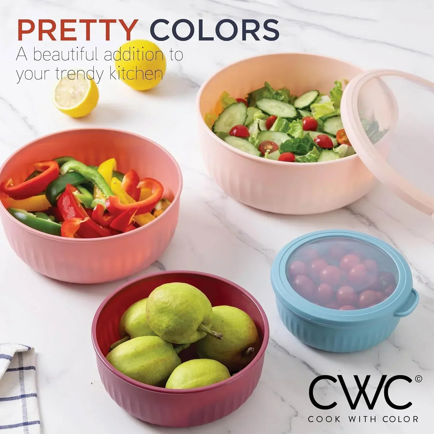 COOK WITH COLOR Meal Prep Containers Wide Mixing Bowls Food Storage Containers with Lids - USA MEGA SHOP