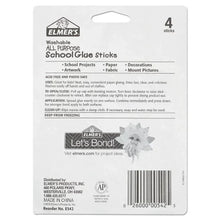 Pack of 4 washable all-purpose school glue sticks card with back text and barcode