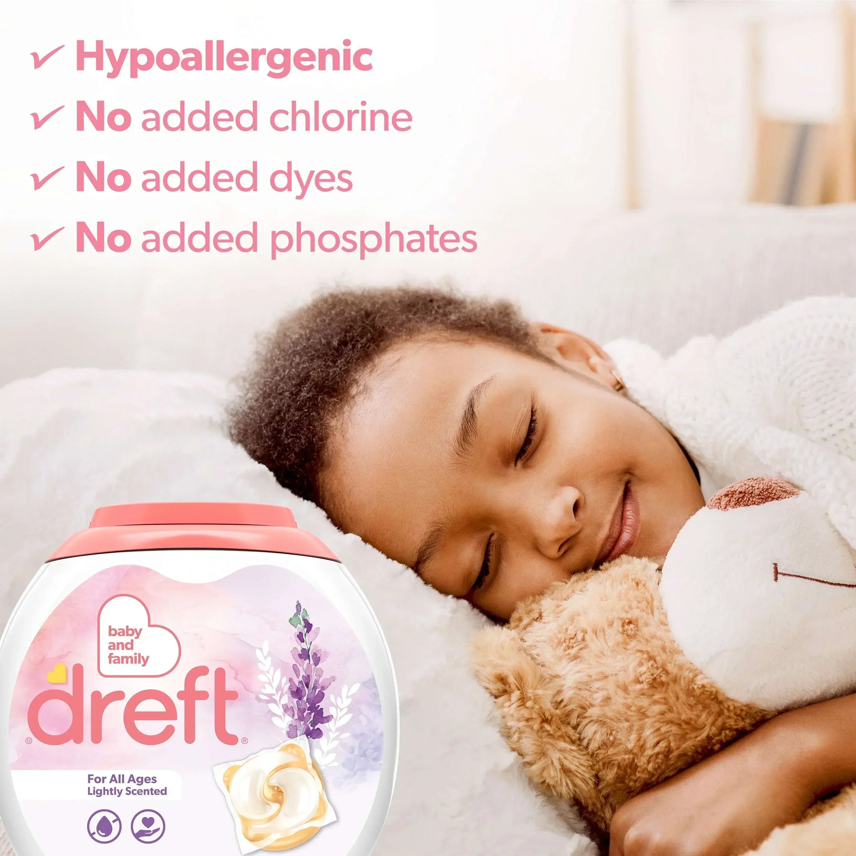 Dreft Baby Laundry Detergent XL Pacs, Sensitive Skin, Hypoallergenic, Lightly Scented Lavender, 25 Count