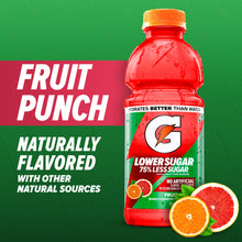Fruit punch lower-sugar electrolyte sports drink bottle with citrus fruit slices