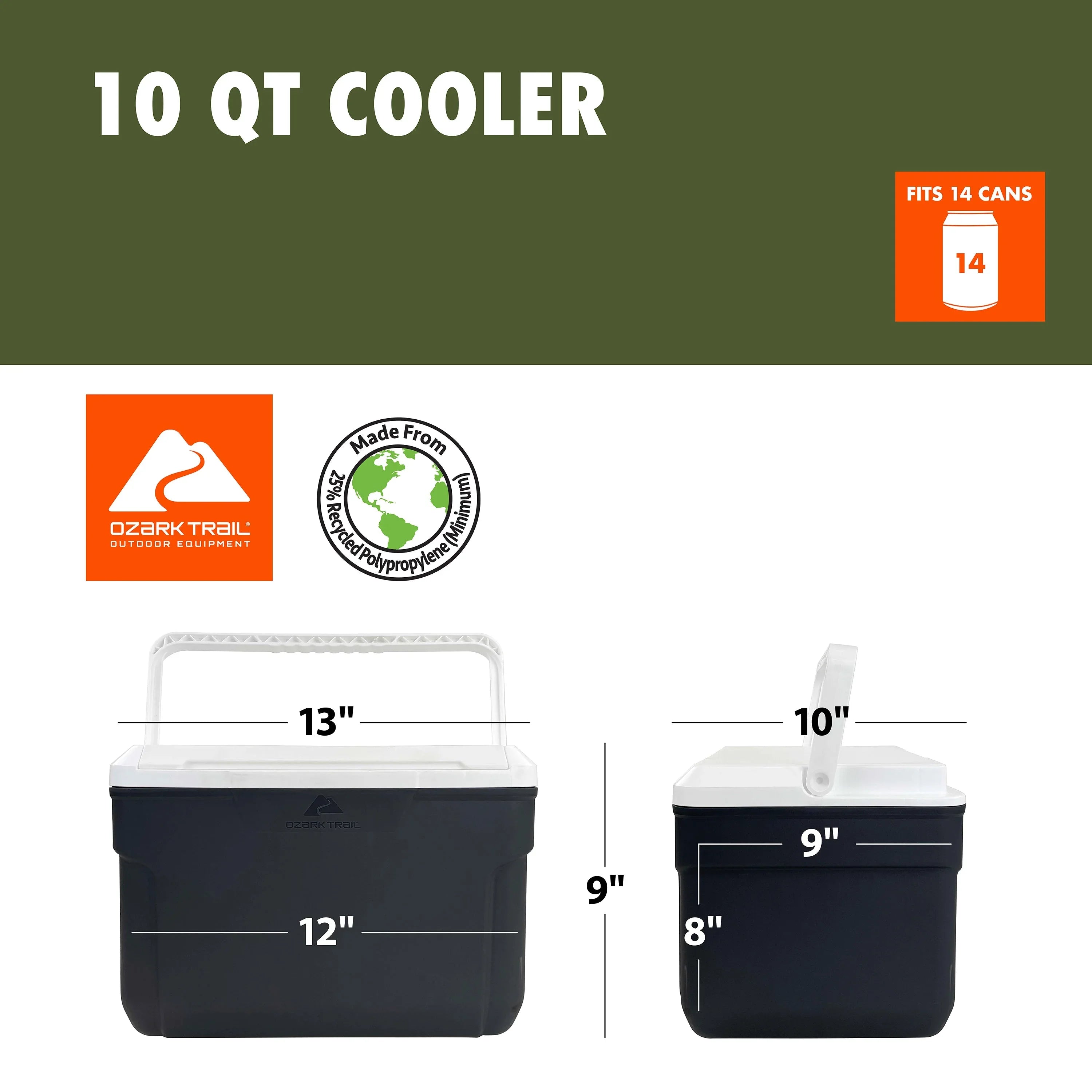 Ozark Trail 10 Quart Hard Side Cooler, 14-Can Capacity, Gray - USA MEGA SHOP