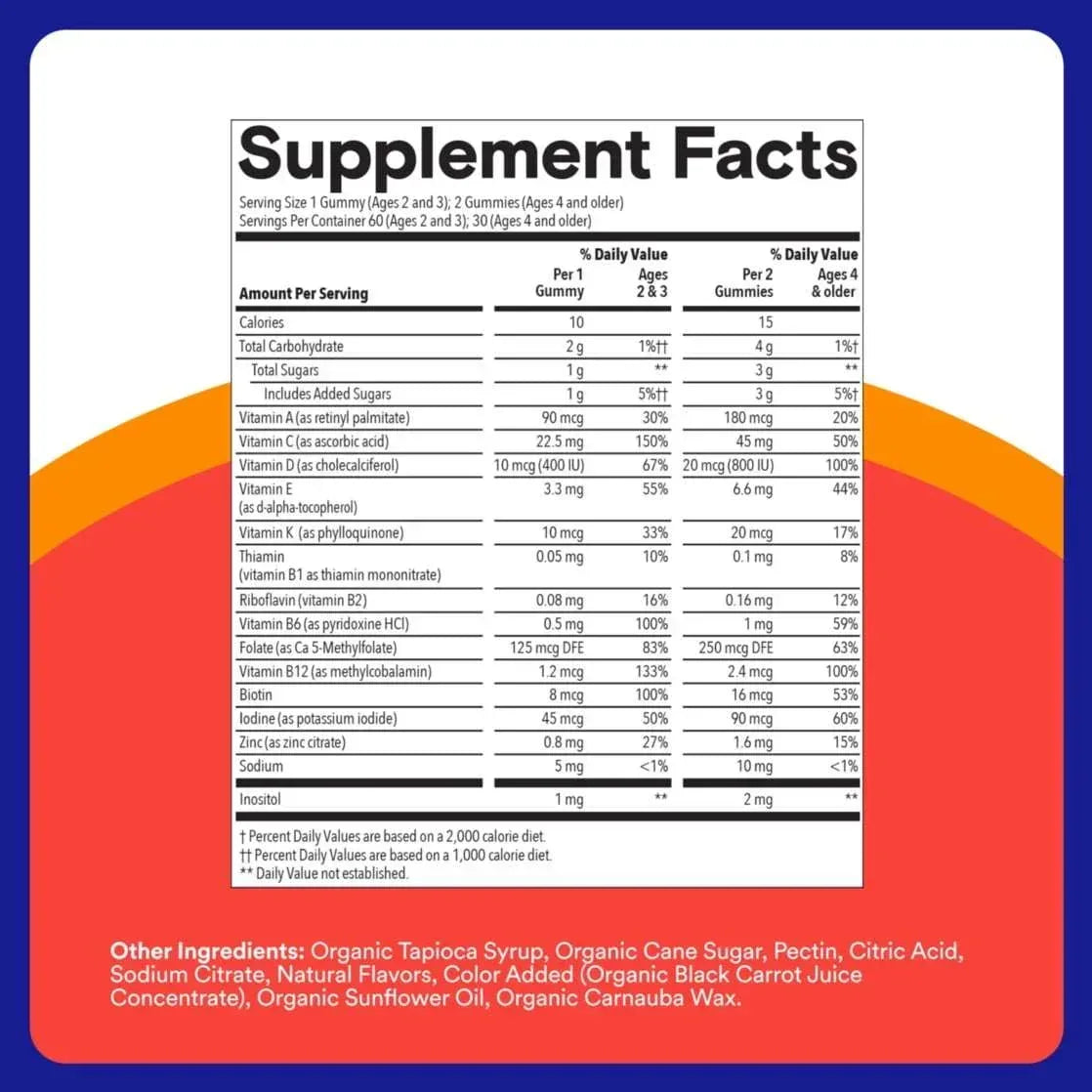 SmartyPants Kids & Toddler Multivitamin Gummies, Daily Wellness Supplement with Vitamin C & B12, 60 Gummies