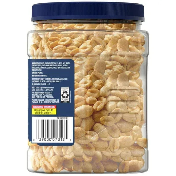 PLANTERS Salted Dry Roasted Peanuts, Party Snacks, Plant Based Protein, 2.16 lb Container