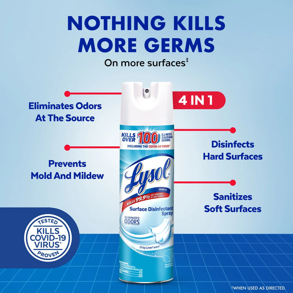 Lysol Disinfectant Spray, Sanitizing and Antibacterial Spray, Crisp Linen Scent, 19 fl oz, 2 Pack - USA MEGA SHOP