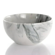 Marble-pattern stoneware serving bowl, white with gray veining