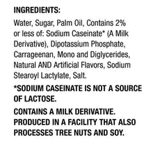 Ingredients list for coffee creamer: water, sugar, palm oil; contains milk derivative