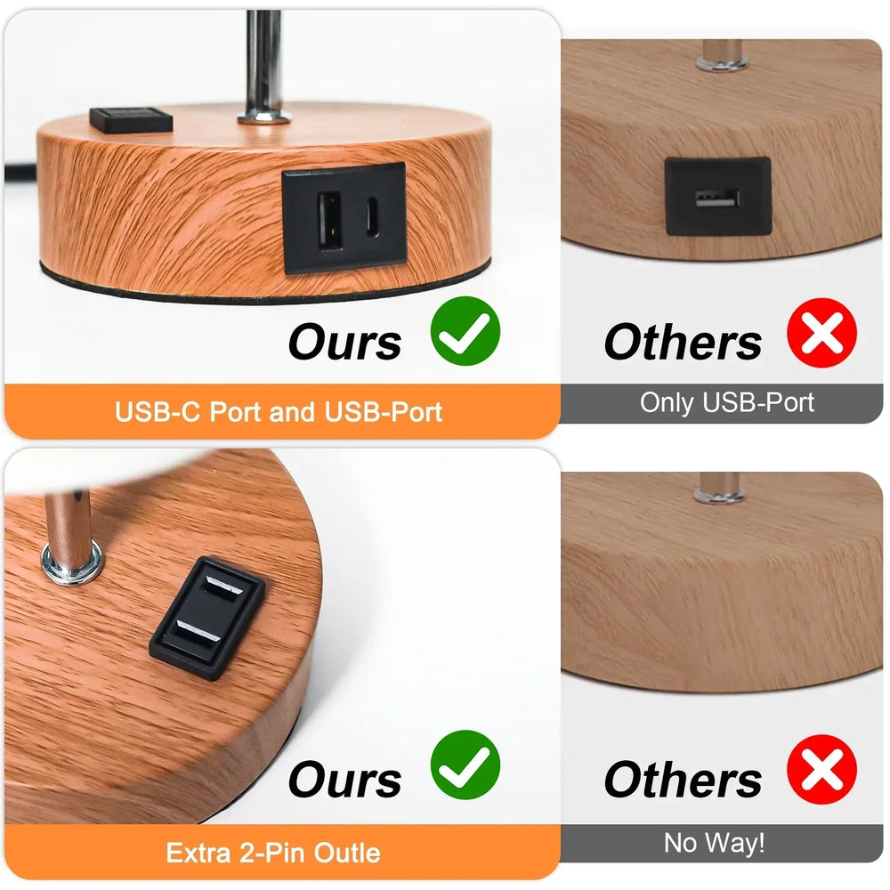 Table Lamps for Bedroom, 3 Way Dimmable Touch Control Bedside Lamp with USB C+A Fast Charging Ports, Nightstand Lamp for Office, Living Room, Reading(E26 Light Bulb Included) - USA MEGA SHOP