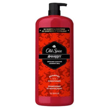 Old Spice Swagger 2-in-1 shampoo and conditioner bottle, red with black pump.
