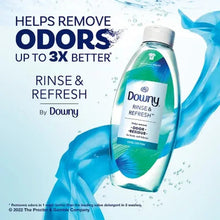 Downy rinse-and-refresh fabric softener bottle, teal bottle with white label