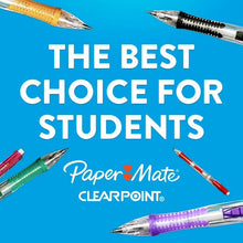 Mechanical pencils with clear barrels and assorted colored grips, multiple tips visible