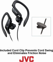 Clip-style earphones with two ear hooks and inline cable, side view