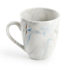 Porcelain coffee mug with blue and gray marble-style pattern