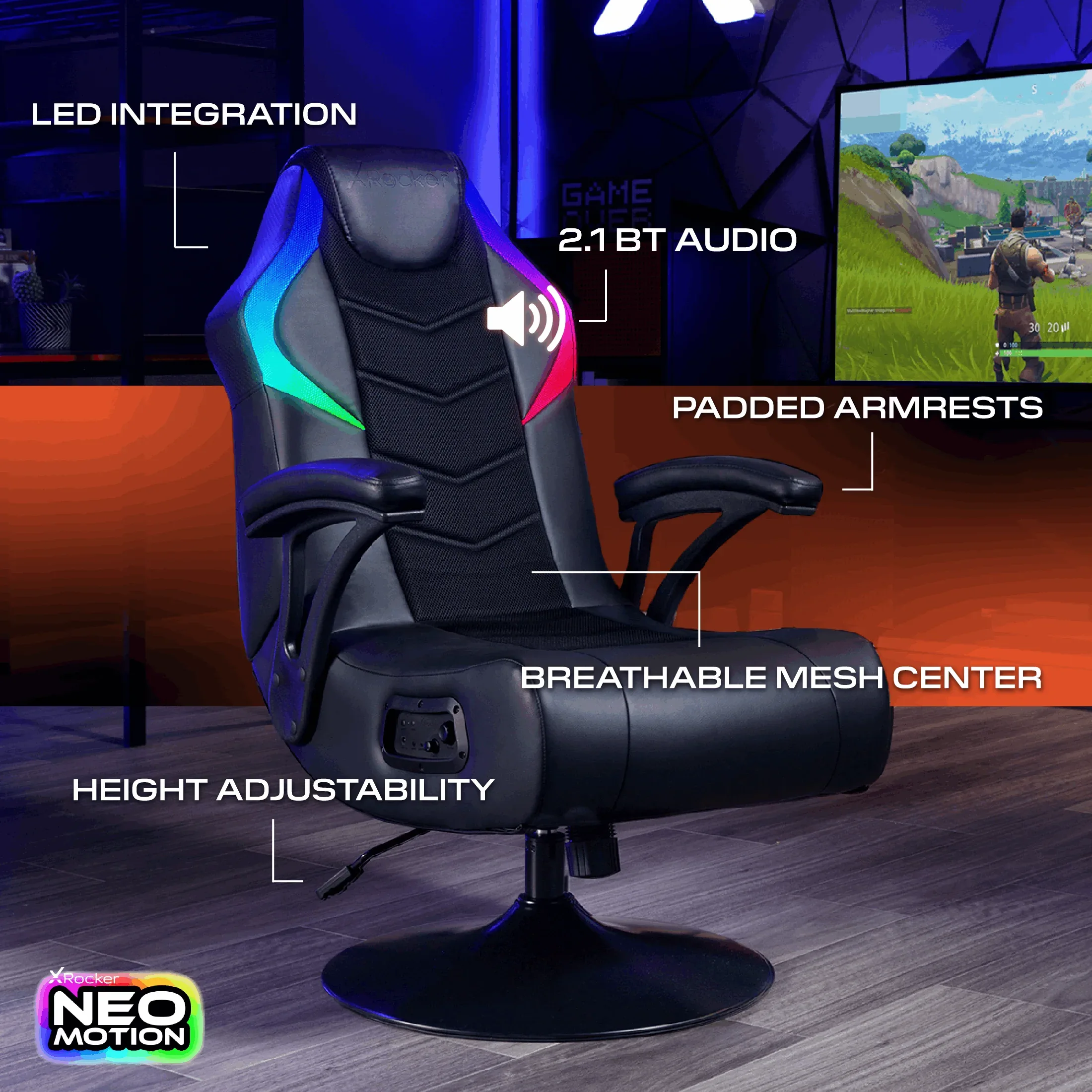 X Rocker Nemesis RGB Pedestal Gaming Chair, Black - USA MEGA SHOP