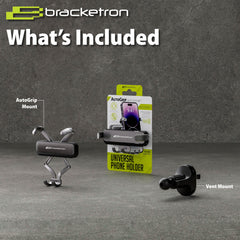 Bracketron AutoGrip Universal Vent Mount Car Phone Holder with Gravity Locking Design, One-Handed Place-to-Lock Operation, Fits Phones up to 3.75” Wide, Low-Profile Vent Mount,