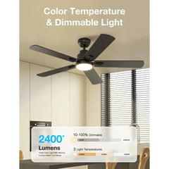 Warmiplanet 52" Black Ceiling Fan with Light and Remote Control - USA MEGA SHOP