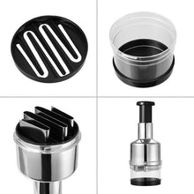 Food chopper accessories: black ridged plate and clear bowl with black insert