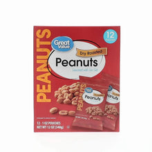 Dry roasted peanuts with sea salt, Great Value 12 pouches box packaging