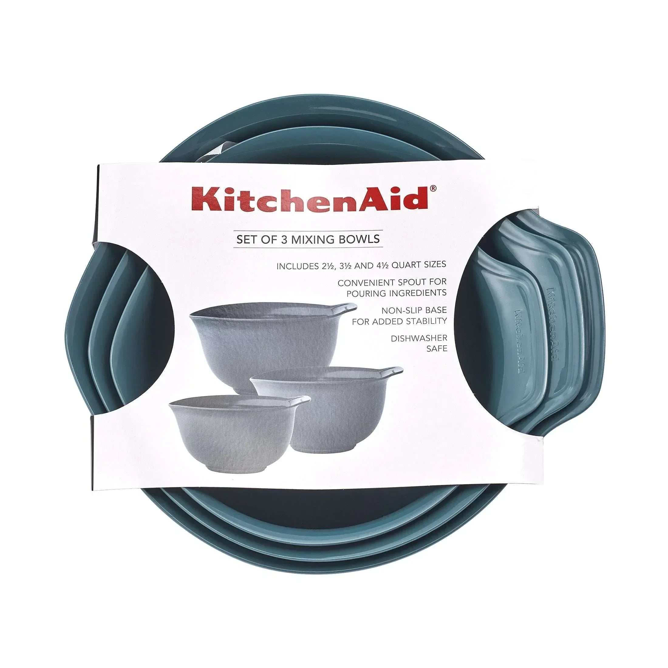 KitchenAid 3-Piece Nesting Plastic Mixing Bowls Set, Agave - USA MEGA SHOP