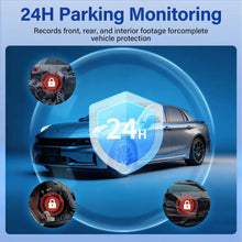 Dash cam parking monitoring graphic with car outline and camera recording icons