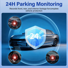 Dash cam 24H parking monitoring graphic with car and protection icons