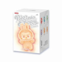 Vinyl plush blind box with orange bunny monster figure printed on the front