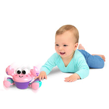 Rockin’ crawling crab toy with pink body, purple base, and large claw arms