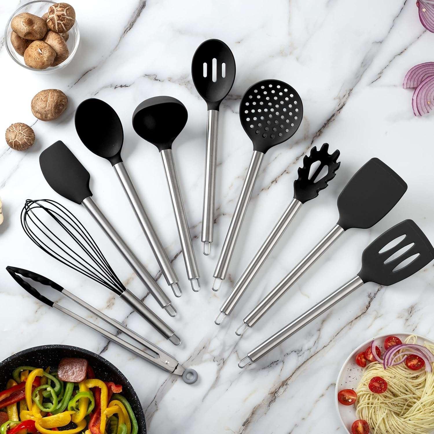 COOK WITH COLOR 10-Pc Cooking Utensils Set Kitchen Gadgets & Essentials, Black