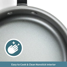 Nonstick interior surface of a dark asphalt sauce pan for easy cooking and cleaning