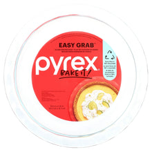 Pyrex Bake It Easy Grab glass pie plate packaging with 9.5 in size shown