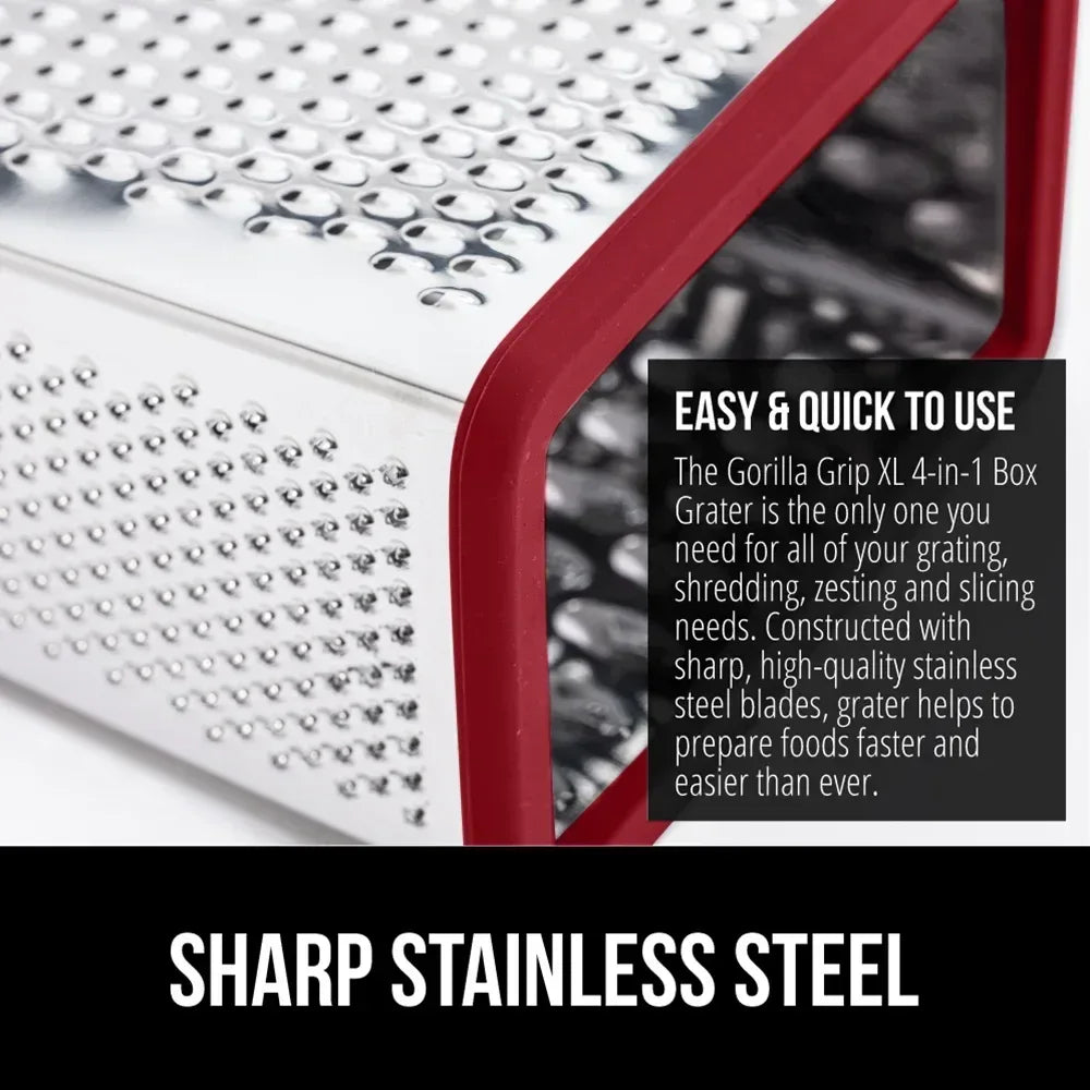 GORILLA GRIP Cheese Grater, BPA Free Stainless Steel Box Graters, Cheeses and Veggie Shredder - USA MEGA SHOP