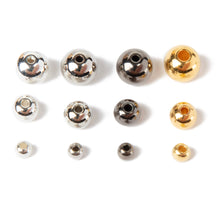Metallic spacer beads, round silver and gold-tone beads with central holes