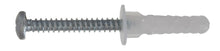 Steel screw with white nylon wall anchor plug, #8-14