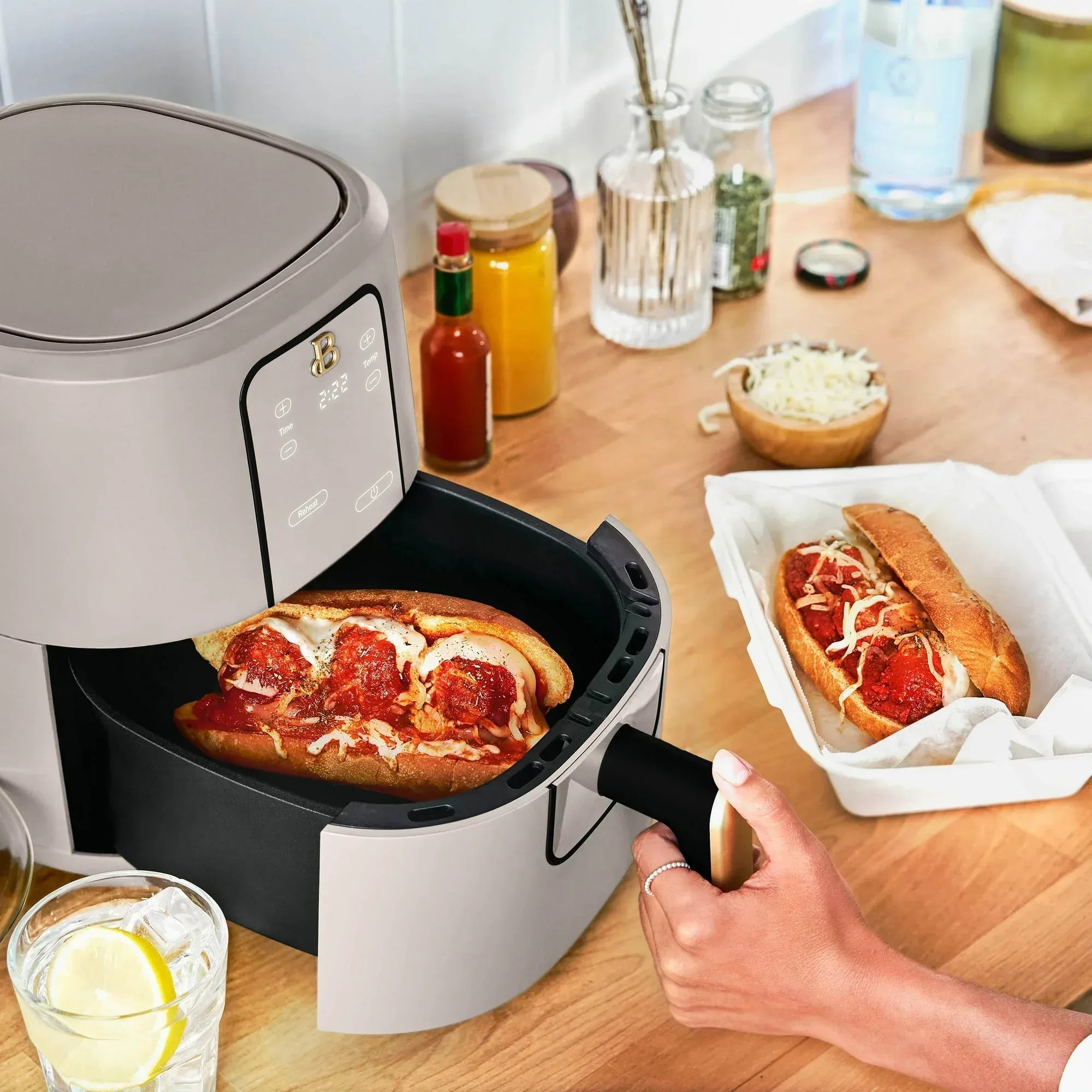 Beautiful 3 Qt Air Fryer with TurboCrisp Technology, EverGood Ceramic Nonstick Coating, Thyme Green by Drew Barrymore