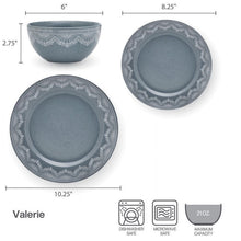 Stoneware dinnerware set layout showing bowl and plate with white lace border