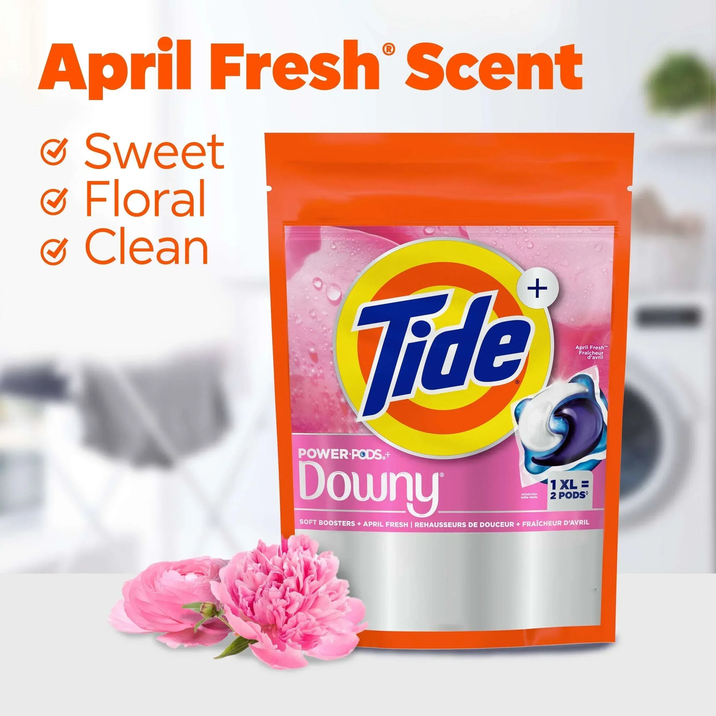 Tide Power PODS with Downy Soft Boosters Laundry Detergent Pacs, April Fresh Scent, 9 Count