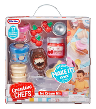 Ice cream kit play box with pretend accessories and ingredient containers