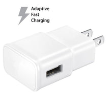 White fast wall charger with USB port and two prongs